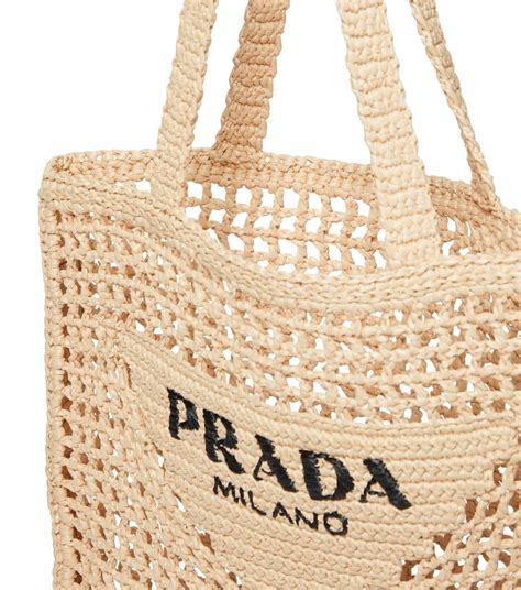 prada small logo raffia tote|Prada beach bag raffia.